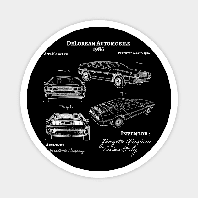 DeLorean Automobile 1986 Patent Poster, DeLorean Car Patent illustration Magnet by Anodyle